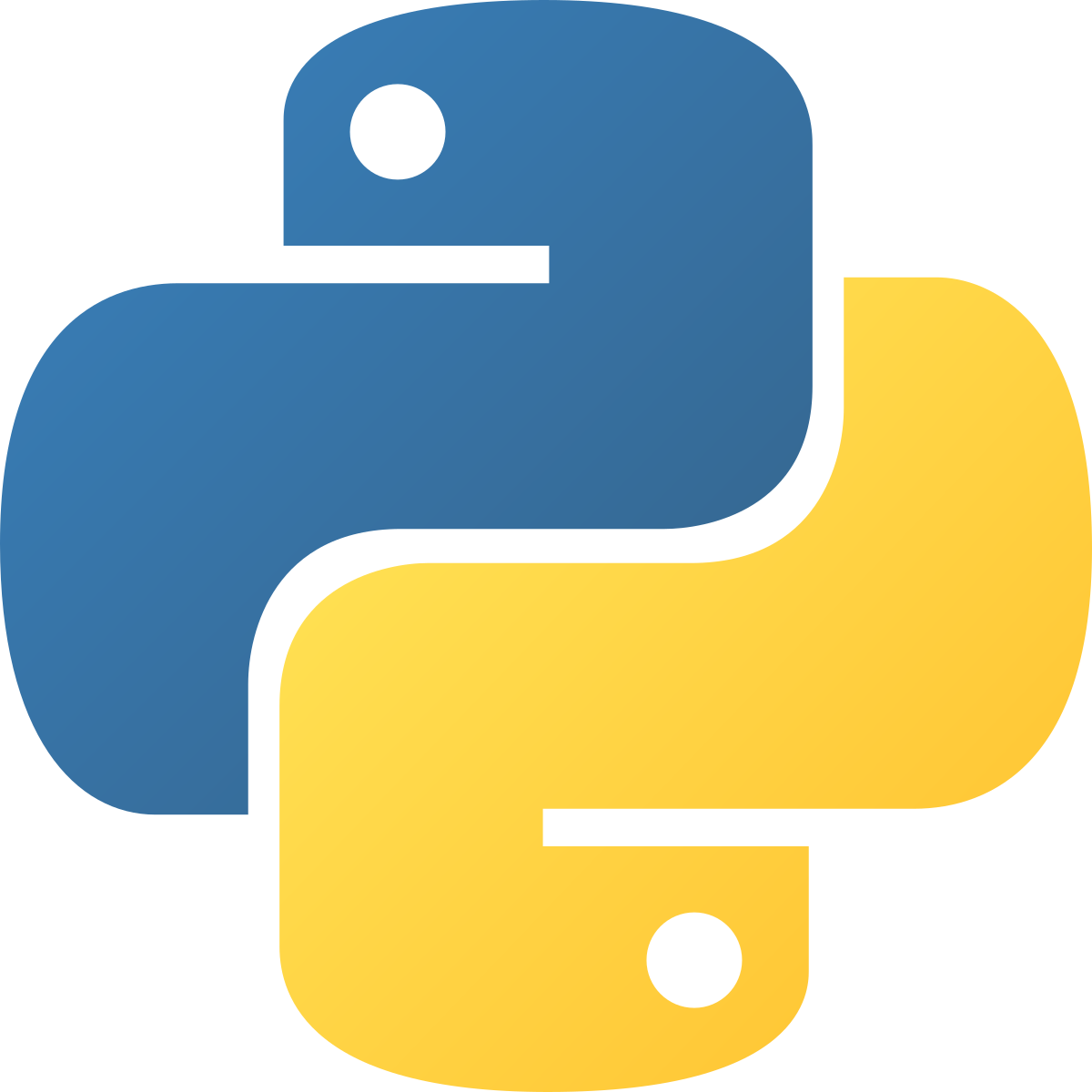 شعار لغة البرمجة Python بألوان أزرق وأصفر