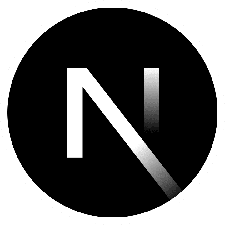 شعار Next.js على خلفية سوداء داكنة لإطار عمل تطوير ويب JavaScript